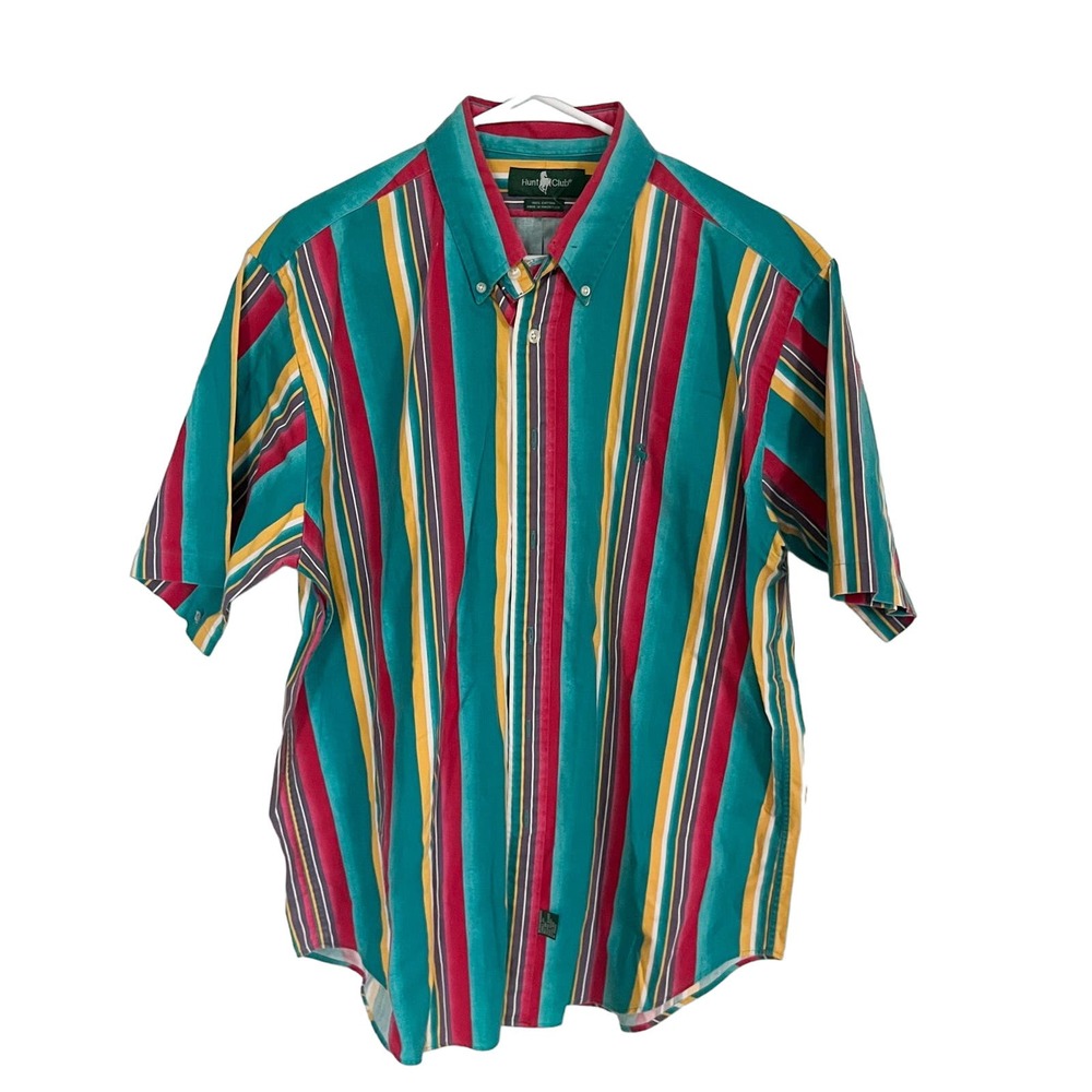 Hunt Club Men's Shirt Size Large Tall Vertical Striped Vintage 90s Cotton